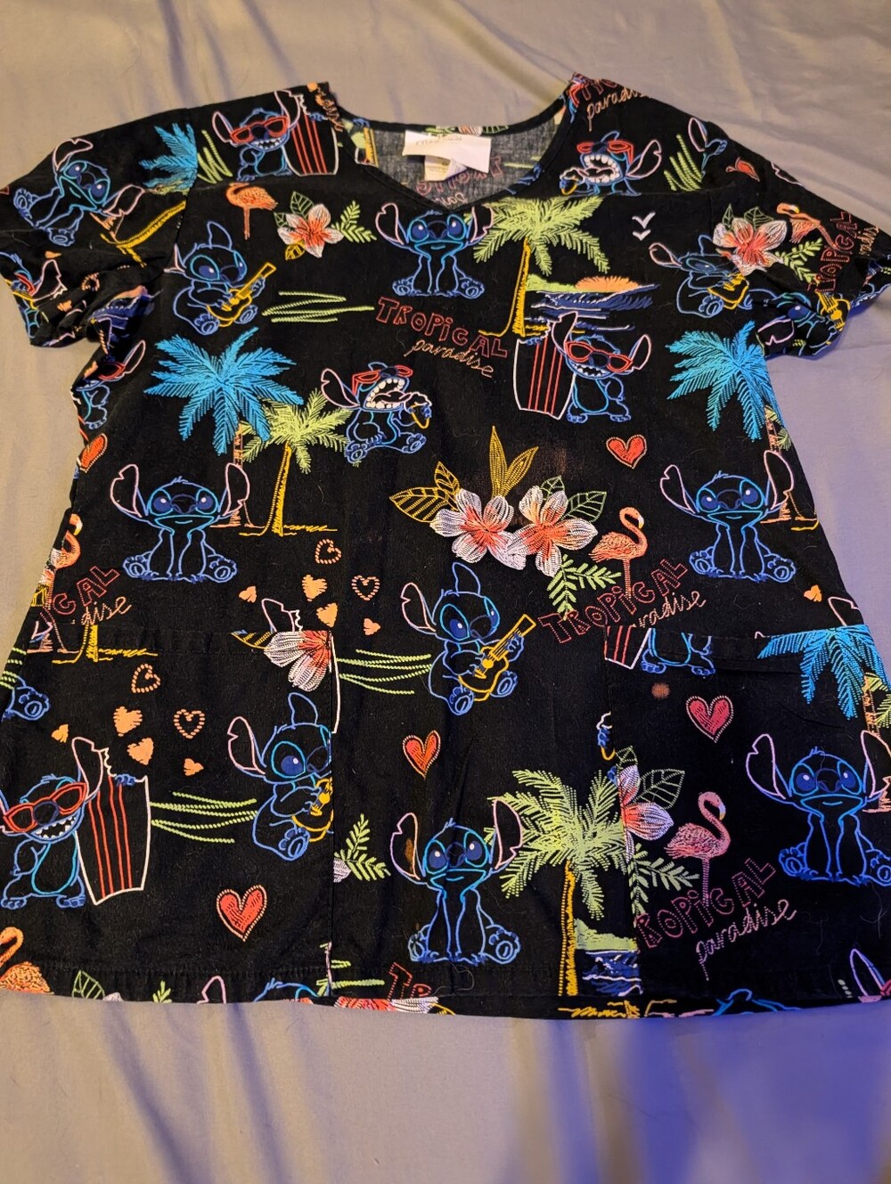 Colorful Halloween, Winnie The Pooh, And Stitch Scrub Tops - 3 Pack - Picture 5 of 7